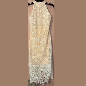 Parisian White High Neck Lace Overlay Midi Dress Size US 8 NWT!